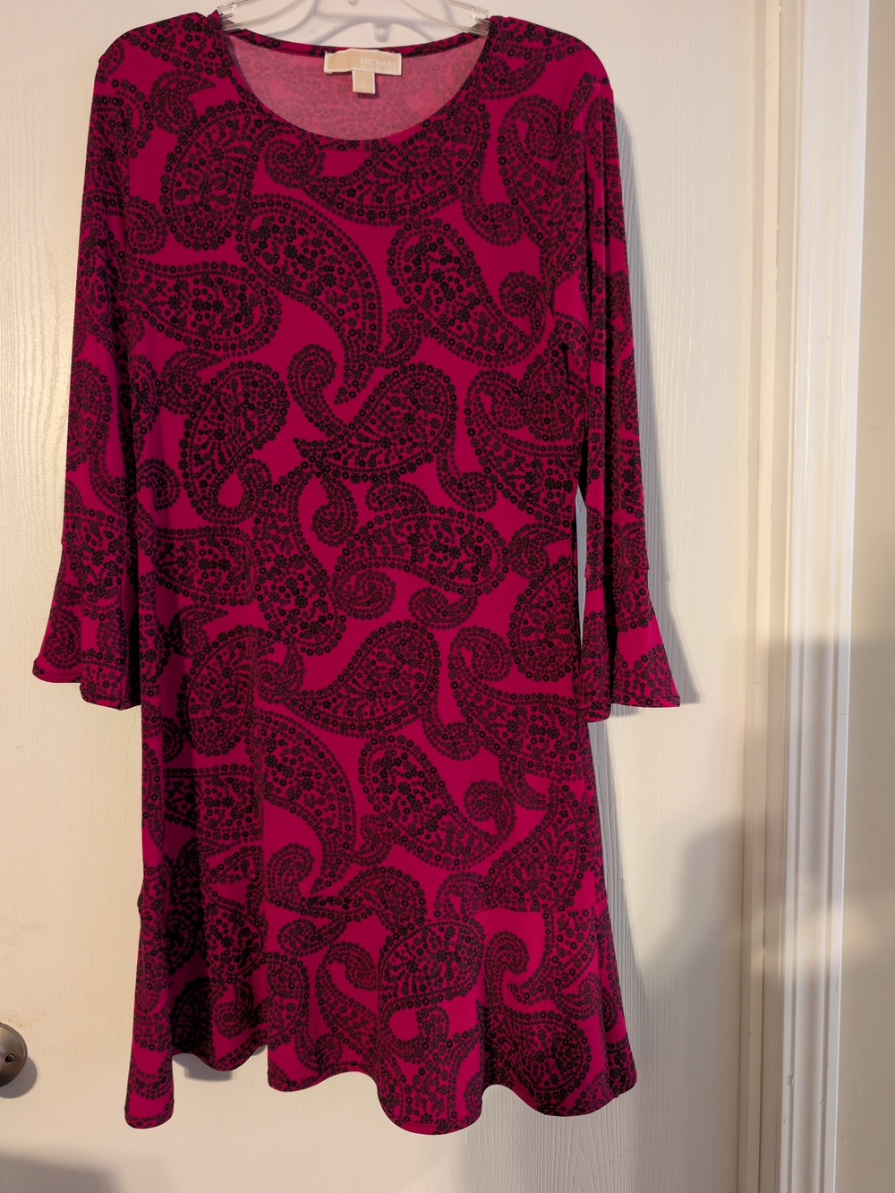 Michael Kors Fuchsia and Black Paisley Long-Sleeve Swing Dress
